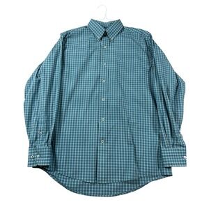 Southern Tide Mens Medium Teal Plaid Stretch Button Down Shirt Long Sleeve